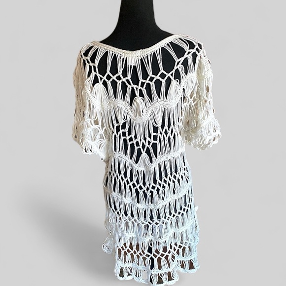 Crochet Beach Cover-Up Ivory Women’s 100% Acrylic Size Large BALLETCORE - Picture 6 of 11